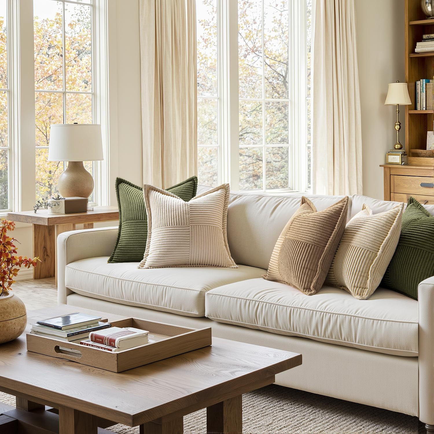 Decorative Throw Pillow Covers for Couch Bed Livingroom 18X18 Inch Set of 2 Beig