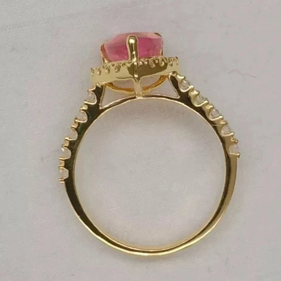 4.35 Ct Pear Cut Pink Sapphire Diamond Halo Engagement Ring 14K Yellow Gold - Image 2 of 4