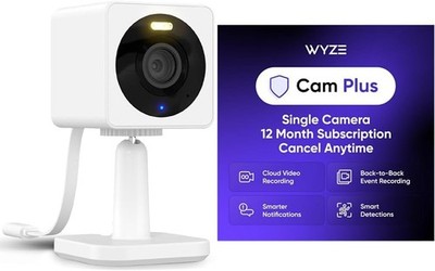 WYZE Cam OG White with Wyze Cam Plus Yearly, Covers 1 Wyze Camera, Auto-Renews