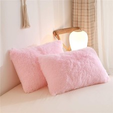 HAIHUA Faux Fur Fluffy Pillow case, Soft 26" x 20" Pack of 2 , Pink