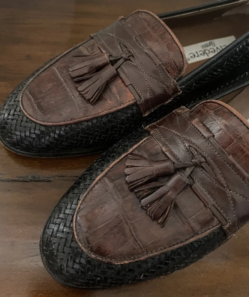 Belvedere Florence Cocodrilo Mocasines 10.5 M Hombre Vestido Zapato Borla Trenzado 2 Tonos Foto 4 de 4