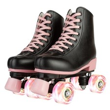Yyw Roller Skates For Girls Light Up Youth Kids Roller Skate Black Pink Double