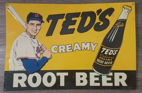 Vintage Ted's Creamy Root Beer Red Sox Metal Sign Embossed 15 x 10
