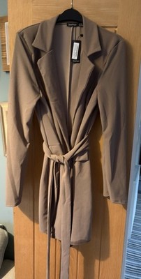 Boohoo Asymmetrical Beige  Blazer Mini Dress Sz 14 RRP £65