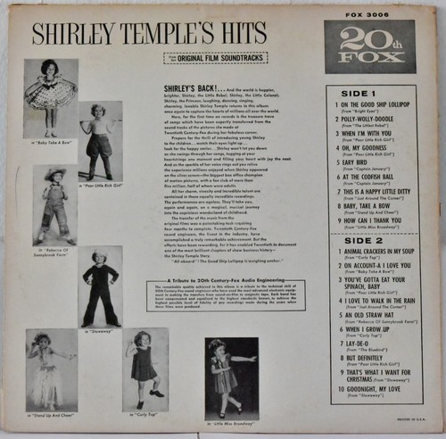 20TH CENTURY-FOX MONO FOX3006 USA 1959 Shirley TEMPLE Hits From Film SOUNDTRACKS - Imagen 2 de 4