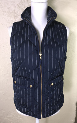 J CREW Excursion Down Feather Quilted Vest Pinstripe Navy Blue Size Small B0121