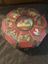 VTG Korean Ox Horn Box Hwagak Haem Reverse Painted Ox Horn over Wood Box9?-As Is
