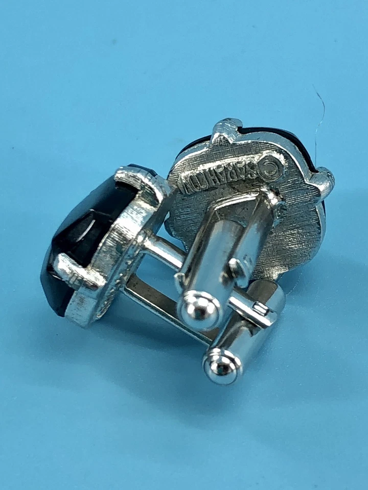 SARAH COVENTRY SILVER TONE HEMATITE STONE CUFF LINKS Pair - Image 3 of 4