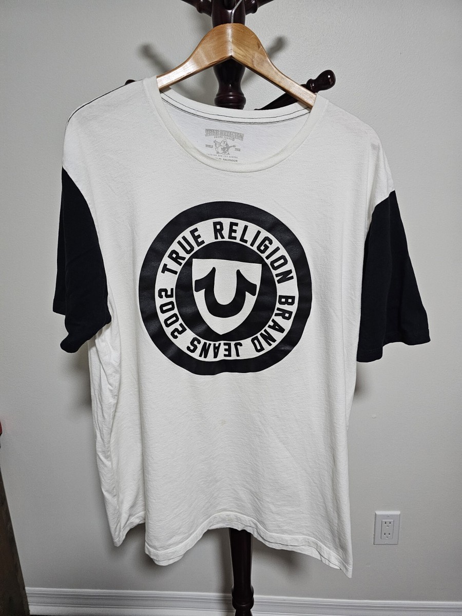 Tシャツ・カットソー True Religion TR O.G T-Shirt White/Black True Religion Mens White T-Shirt Black Sleeve/Print Logo Sz