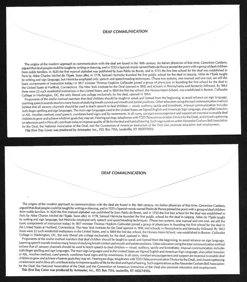 #2783-84  29c Deaf Communication - Set 2 Artmaster FDCs - Image 2 of 2