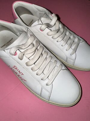 サンローラン Pink/White Saint Laurent Court Classic Embroidered Sneaker In