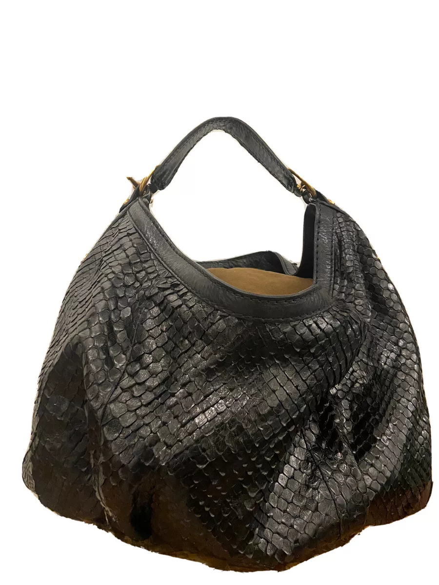 Gucci New Jackie Large Python Hobo Bag Black Snakeskin