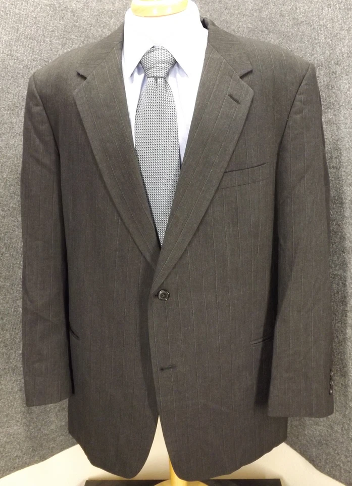 PIERRE CARDIN Mens Suit 48L Gray Stripe Wool 41x31 Cuff Pants 2 Piece 2 Btn - Image 2 of 4