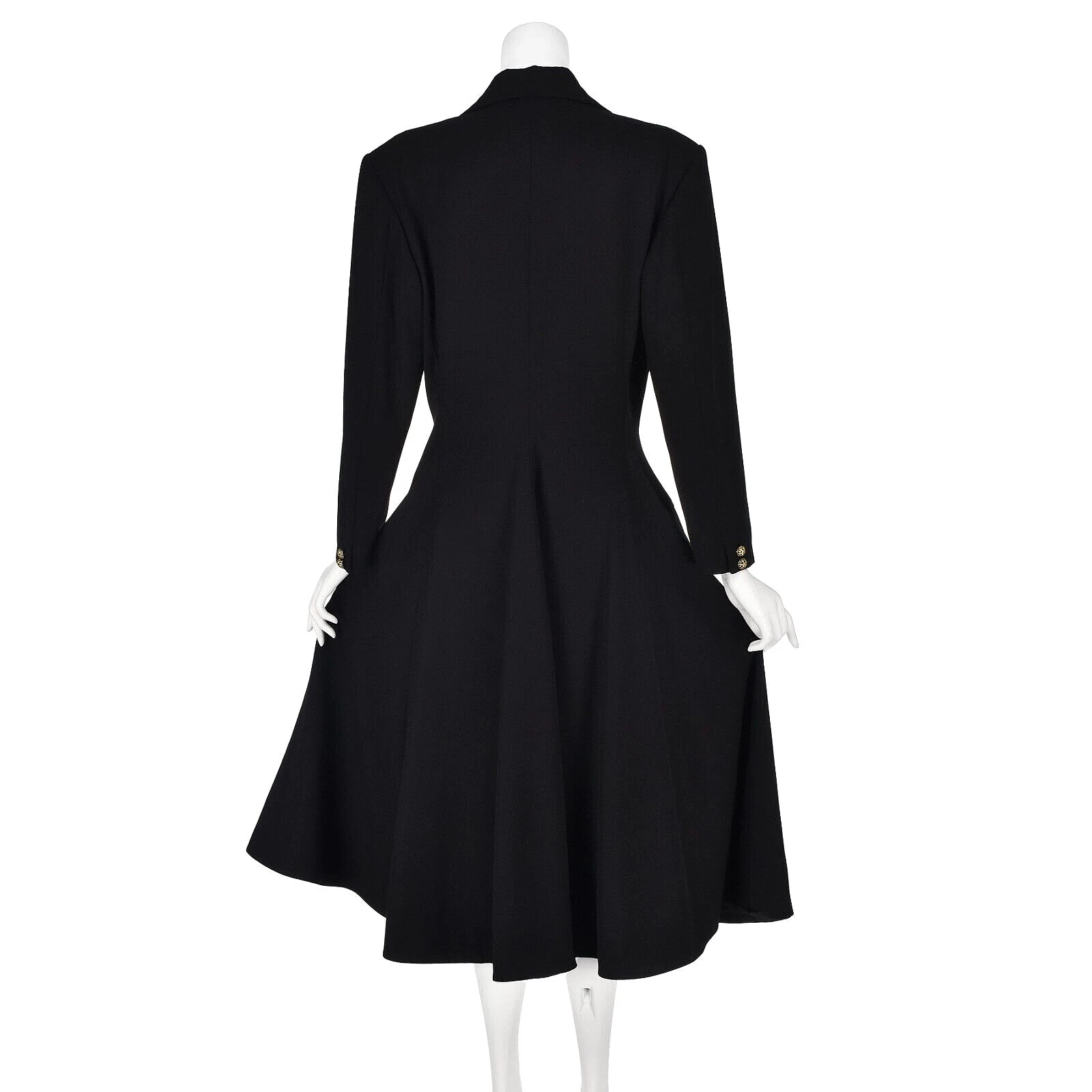 GIANNI VERSACE Cappotto Principessa Gabardine Lana Nero Vintage TAGLIA 8