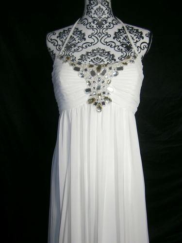 Bari Jay 10 Ivory Wedding Dress Romantic Greek Goddess Chiffon Bling 69925 NWT - Picture 8 of 12