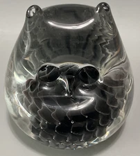Vintage V Nason & C Murano Black/Gray Glass Owl Paperweight Dark Gray