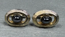 Vintage Floating Hematite Yellow Gold Plated Cuff Links