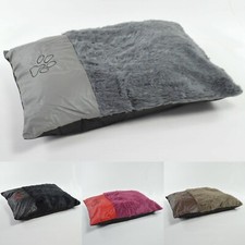 Medium or Extra Large Fur Pet Dog Bed - Leather Accent Zipped Cover with Pillow