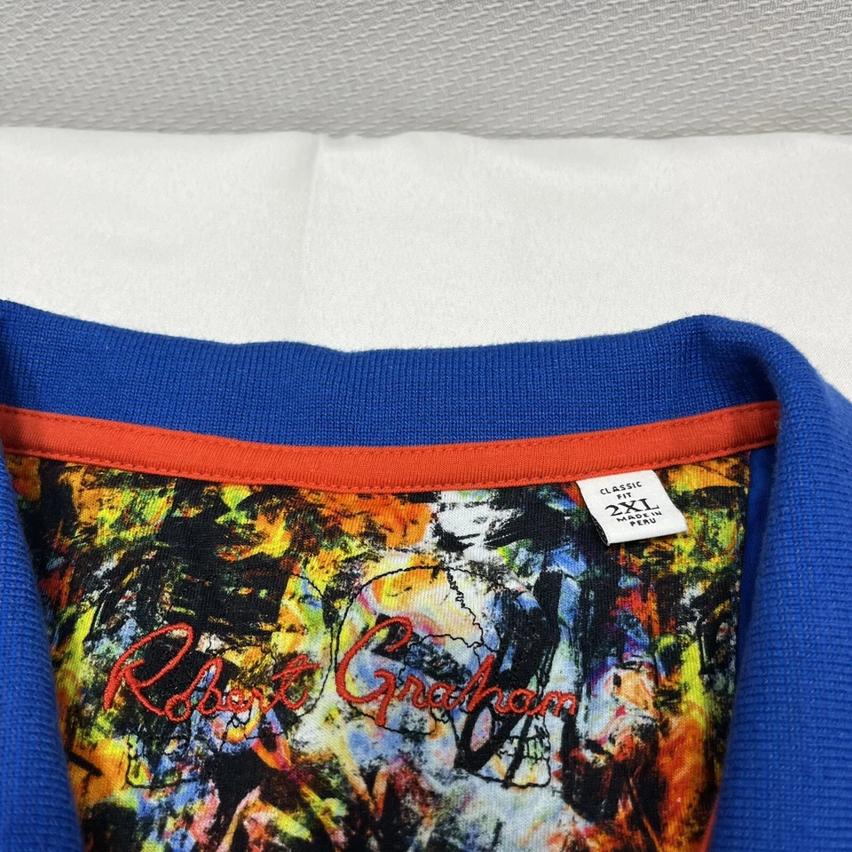 Camisa Polo Robert Graham Para Hombre 2XL XXL Azul Calce Clásico Calavera Rosa Logo Foto 3 de 4