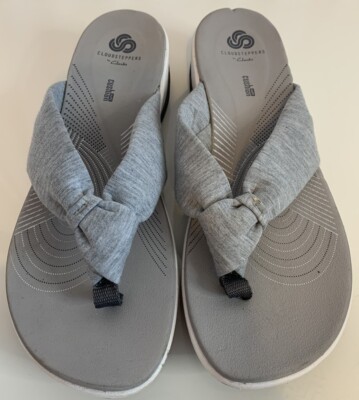 Clarks CloudSteppers Soft Cushion Thong Sandals Slides Blue Gray Womens Size 9M
