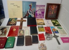religious estate lot Bibles Booklets CD Ephemera Angel Ornament Crucifixes