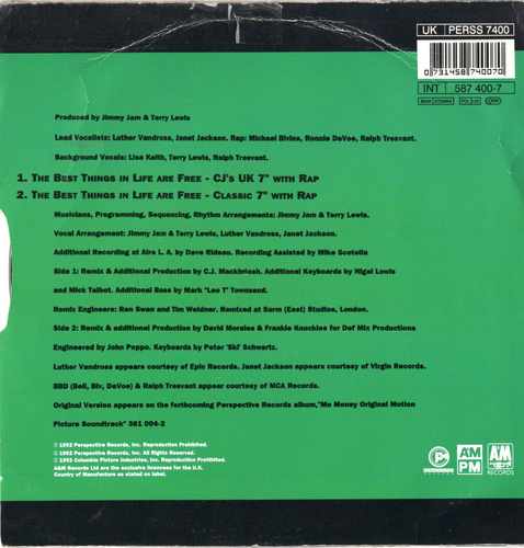 LUTHER VANDROSS AND JANET JACKSON - THE BEST THINGS IN LIFE ARE FREE - PS - Picture 2 of 2