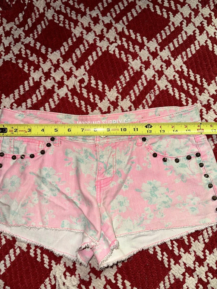 Pantalones Cortos Rosa Floral Denim Tachonado Corte Fray Botín Festivo Boho Talla 7 Foto 2 de 4