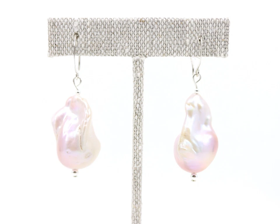 Огромный розовый барокко жемчуг серьги с чистого серебра французский крюк уха проволоки - Изображение 3 из 4