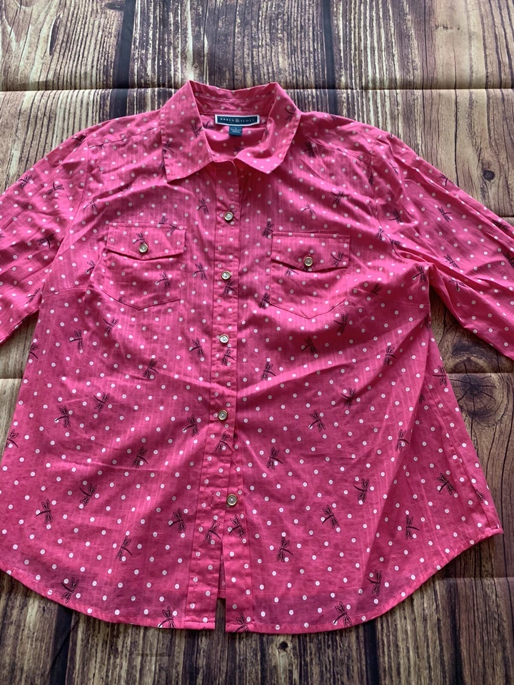 Camisa rosa Karen Scott para mujer manga 3/4 lunares y patrón de libélula talla: L Foto 2 de 4