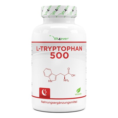 365x Kapseln L-Tryptophan 500 mg - Aminosäure - L-Tryptophane - Vit4ever - 5-HTP