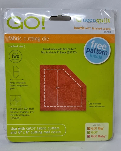 AccuQuilt GO! Fabric Cutting Die 55768 Bowtie 4½" Square Quilt Block + Pattern - Picture 1 of 7