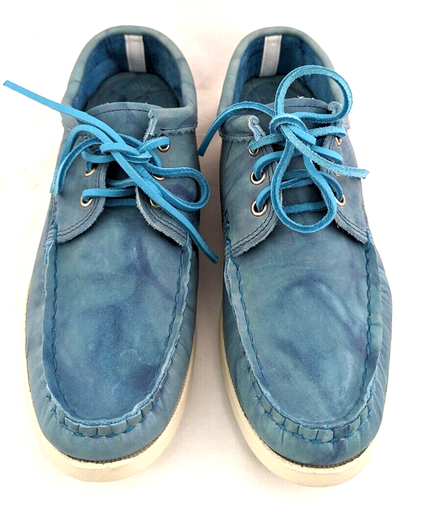 YUKETEN Men's Leather Moccasin Boat Shoes TIE DYE Blue Size