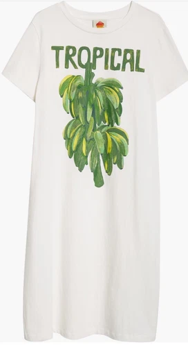 OFF WHITE Maglietta Farm Rio Tropical Maxi Off White Cotone Stampa Abito Anthropologie M