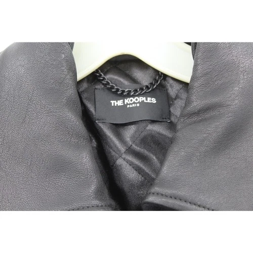 The Kooples Mens Wool Bomber Jacket Lambskin Leather Trim Size Medium NEW Black image 3