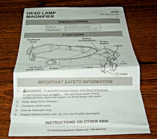 Harbor Freight HEAD LAMP MAGNIFIER Instruction Manual 58788 UPC 193175446626
