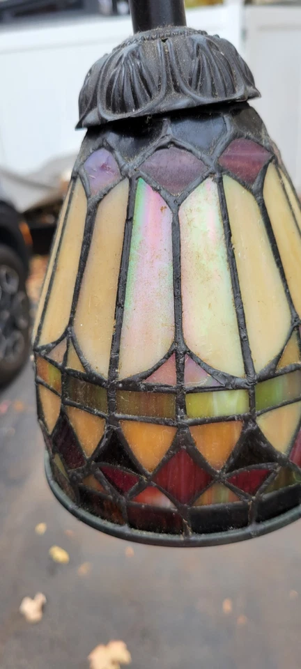 Vintage Quoizel Collection Stained Glass Pendant TF1541VB West End Bronze Design - Image 3 of 4