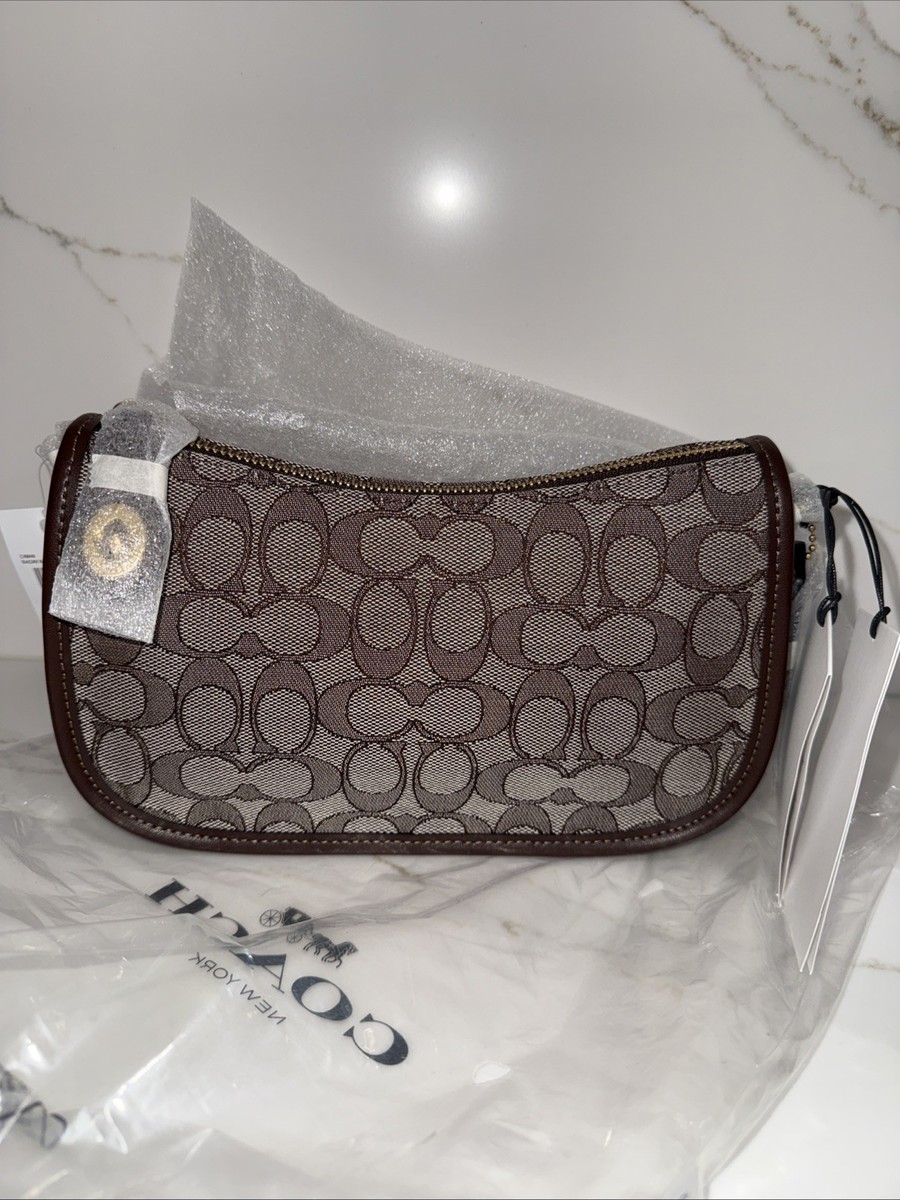 ❤️ Coach Swinger CAM48 Brass/Oak Maple Bag In Signature Jacquard