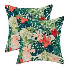 Summer Tropical Pillow Covers 18x18 Inch Outdoor Green Red Hawaiian Palm Leaf...