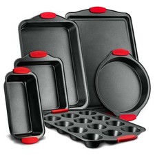 NutriChef 6 Pcs. Kitchen Oven Baking Pans Deluxe Nonstick Gray Coating Inside 