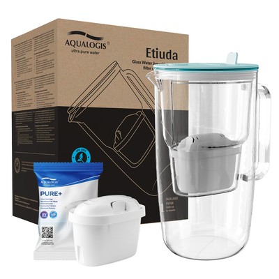 Wasserfilterkanne aus Glas 2.9 L Blau Kompatibel mit Brita-Wasserfilterkartus