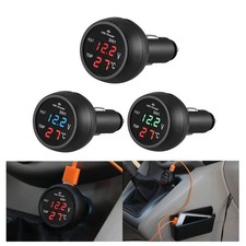 3 in 1 12/24VCar Volt Meter Digital LED Car Cigarette Lighter Voltmeter Thermome