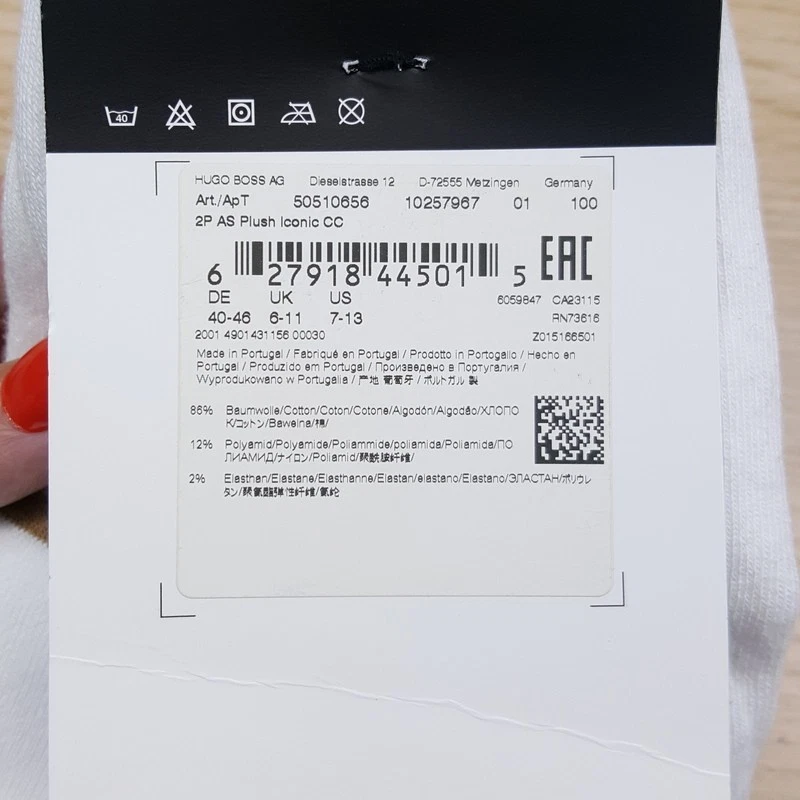 HUGO BOSS Low Cut Ankle Socks Mens 7-13 White 2-Pack Solid Logo Cotton Blend - Image 4 of 4