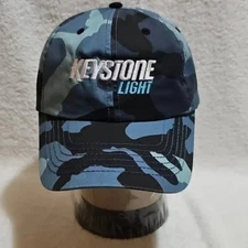 Keystone Light Baseball Cap Hat Blue Camouflage Used