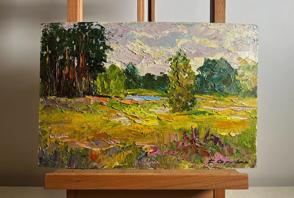 Pintura al óleo en el bosque de verano B. Serdyuk original sin marco nAAA3770 Foto 2 de 4