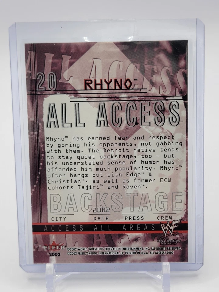 🦏Rhyno SIGNED ON CARD Autograph Auto 2002 Fleer All Access WWF Rhino 20 Ecw Tna - Image 2 of 2