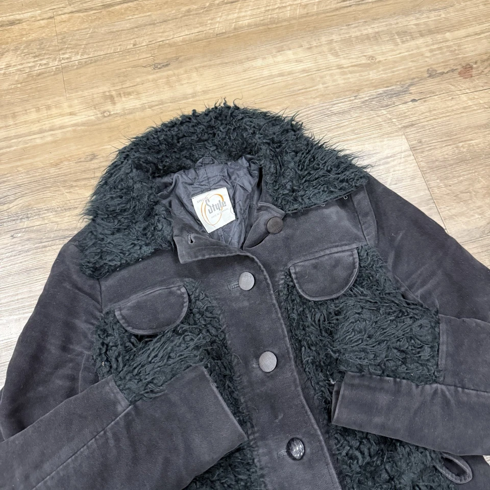 Casaco de camurça grunge vintage estilo especial feito na Dinamarca pele sintética Penny Lane tamanho P - Imagem 3 de 4