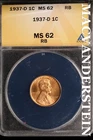 1937-D Lincoln Wheat Cent - ANACS MS 62 Red - Scarce  No Reserve  #SLK659
