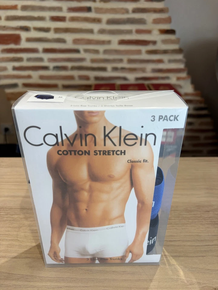Calvin Klein – Lot de 3 Boxers Low Rise Trunks Homme – Taille M – Noir & Bleu - Photo 1/4