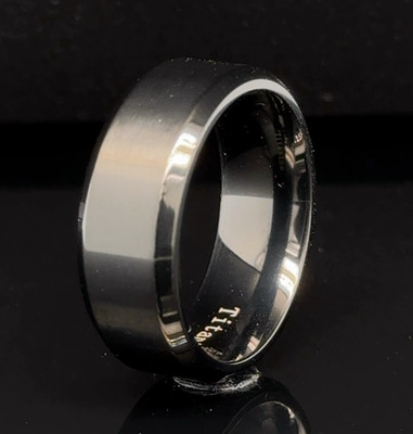 8mm Black & Silver Titanium Ring Satin Finish Polished Edge Christmas Gifts Band