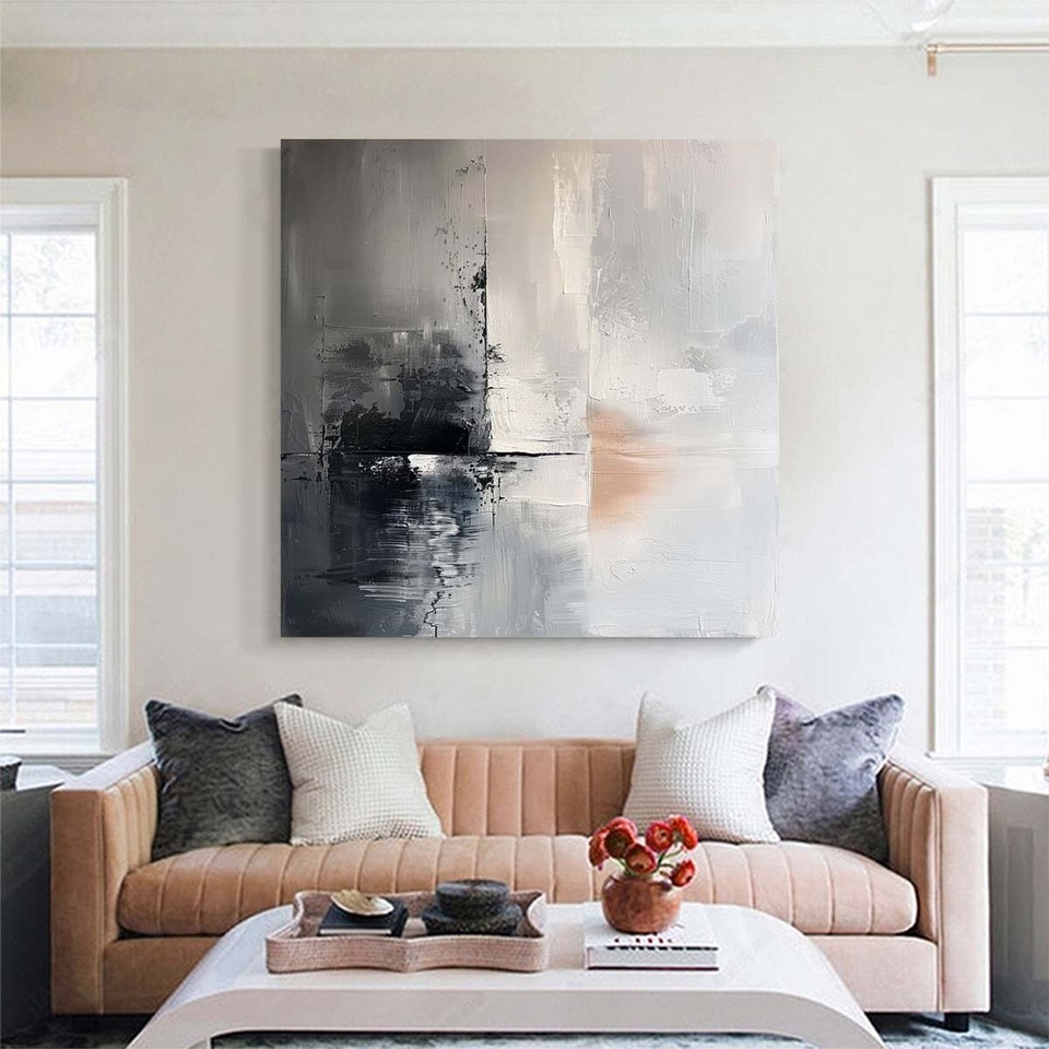 100 Hand Painted Modern Abstract grey Oil Painting On Canvas black